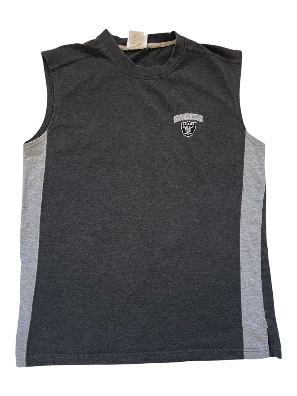 NFL Raiders Sleeveless Muscle Tee in Black and Gray Paneling- Size L